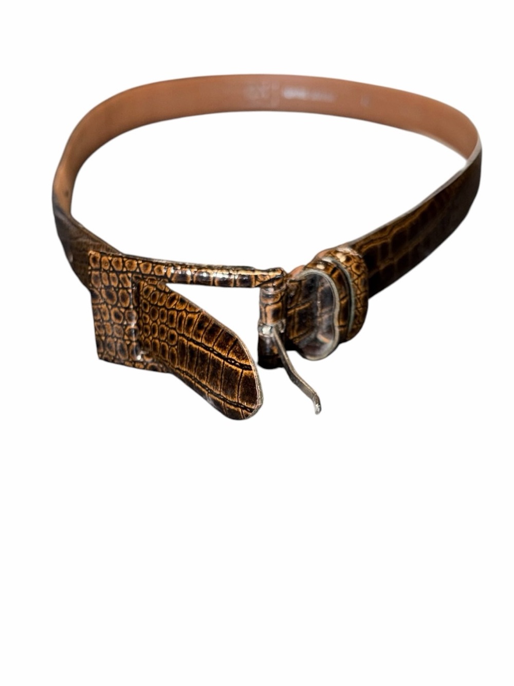 Vintage Tarox Italian Genuine Leather Choc Brown Croc Embossed Belt Medium Italy